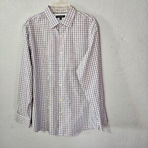 Banana Republic Mens Button Up Long Sleeve Casual Shirt White Gingham Check S XL